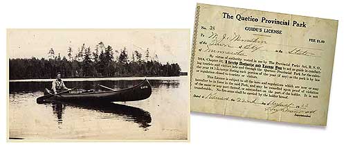bigbill3 Ranger Wenstrom on Saganaga Lake, circa 1920; Big Bill Wenstrom’s Quetico Guide’s License, 1923.